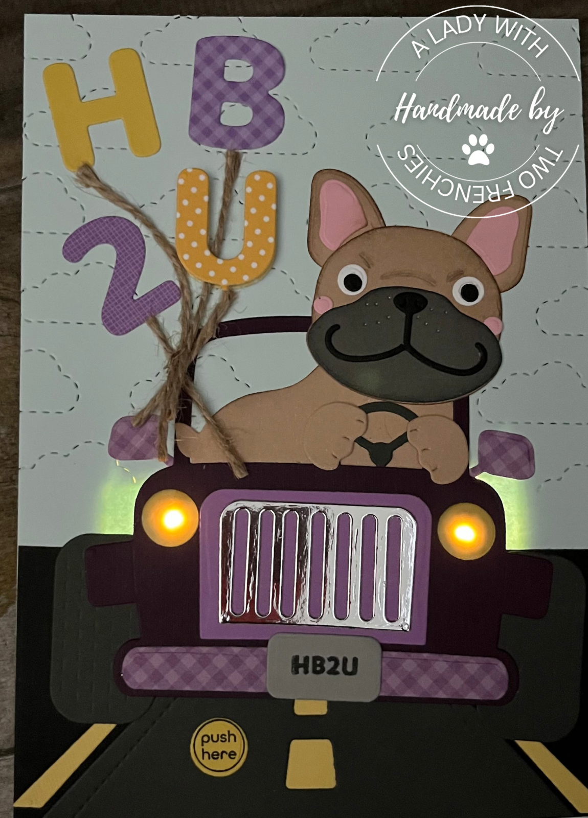 Frenchie in Jeep - Birthday Card