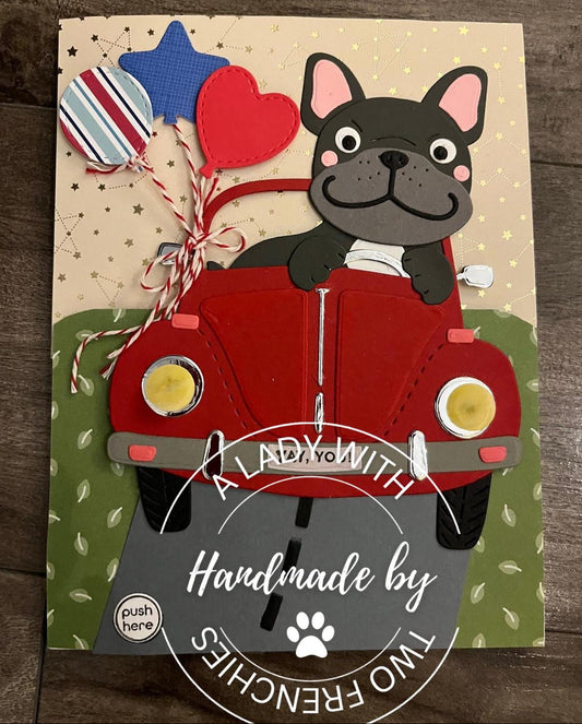 Frenchie in VW Birthday Card